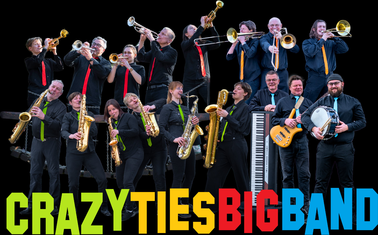 Bandfoto mit Schriftzug "Crazy Ties BigBand"
